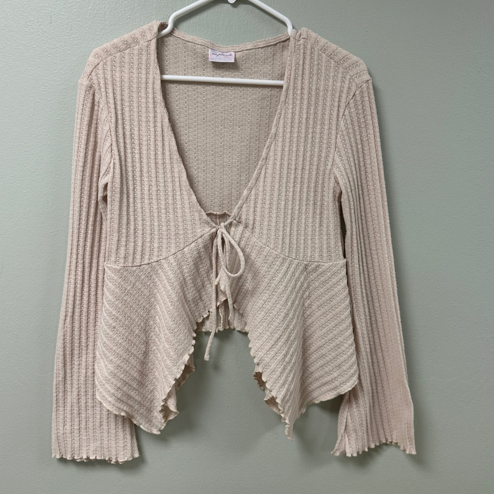 Out From Under Urban Outfitters‎ Beige Pointelle Rib Tie Front LEKI Fly Away Top